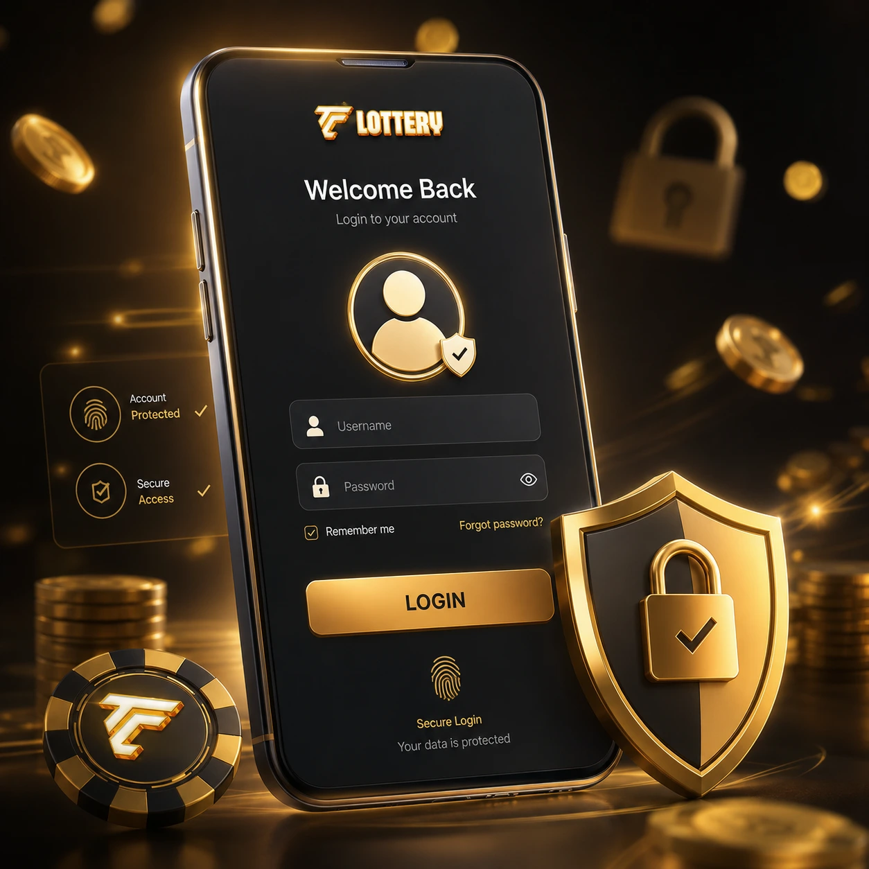 Illustration of secure TC Lottery account login on a mobile device