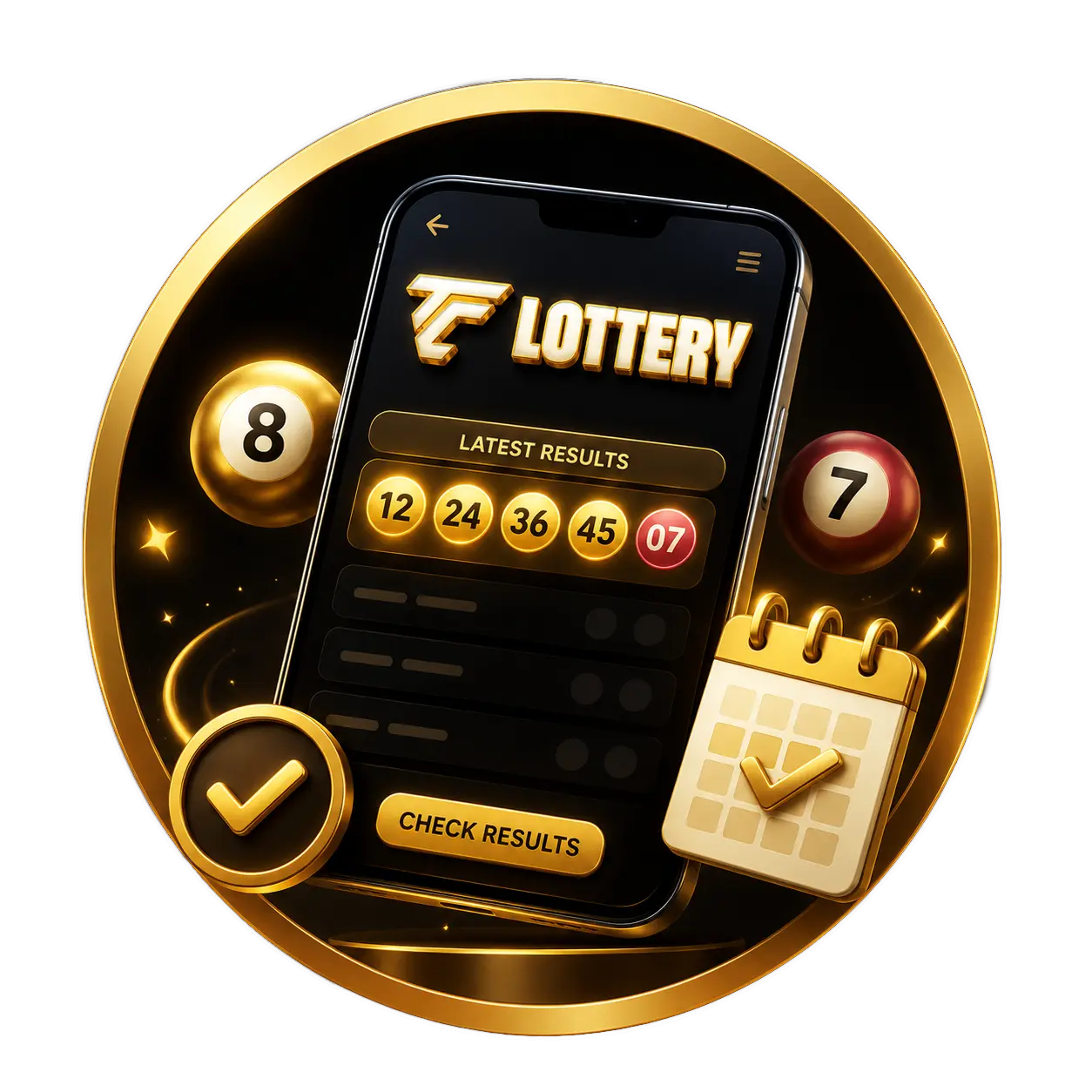Illustration of checking lottery results on a mobile device